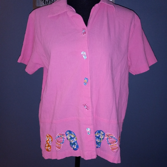 Fashion Classics Pink Flip Flop Embroidered Shirt - Picture 1 of 6